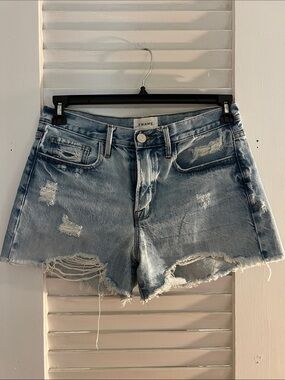 Frame Denim Faded Blue Distressed Jean Shorts